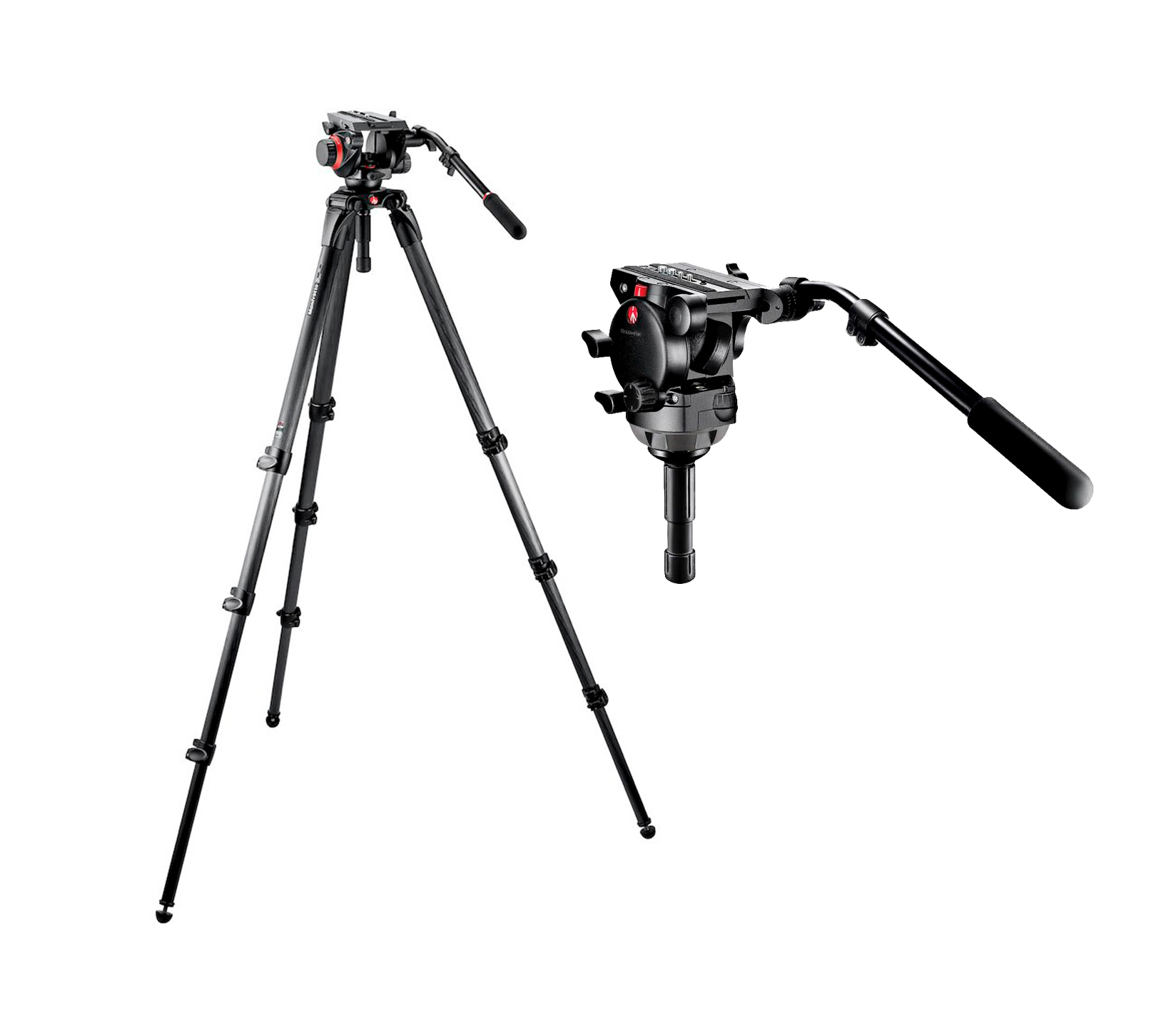 Manfrotto 536 Professional Video Kit, featuring 4-section carbon fibre legs, a 100 mm 526 fluid head and a carry bag included.